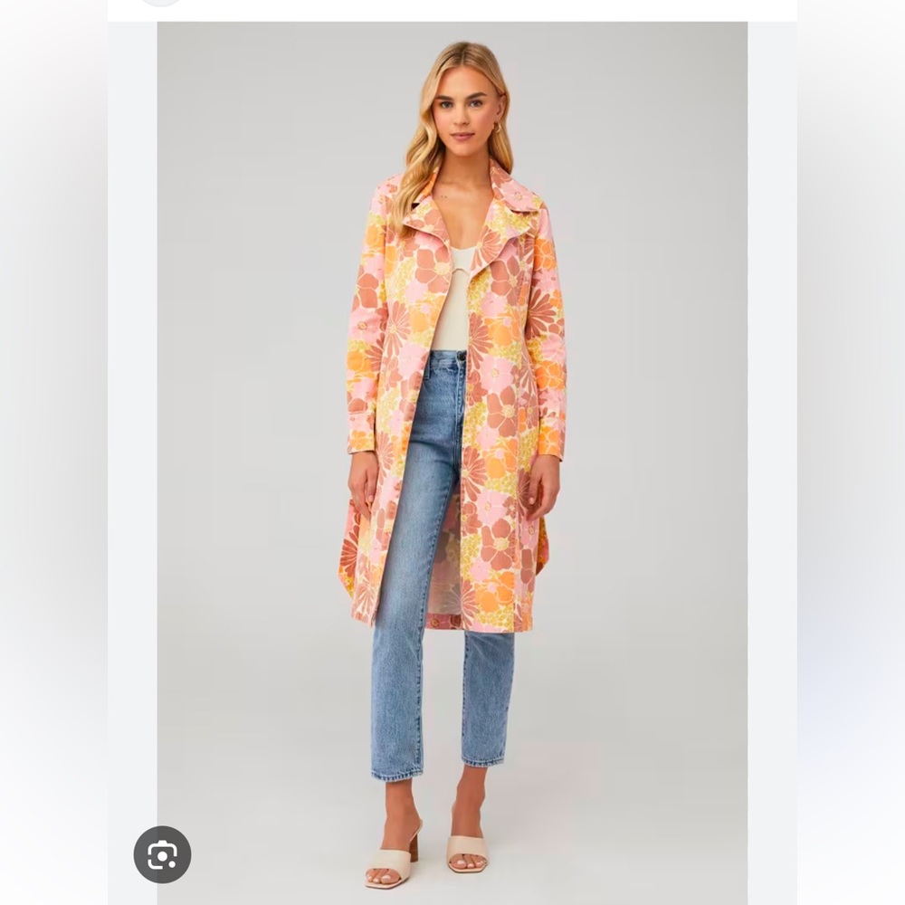 NWOT Shoe Me Your MuMu Floral Trench Coat in Pink and Orange